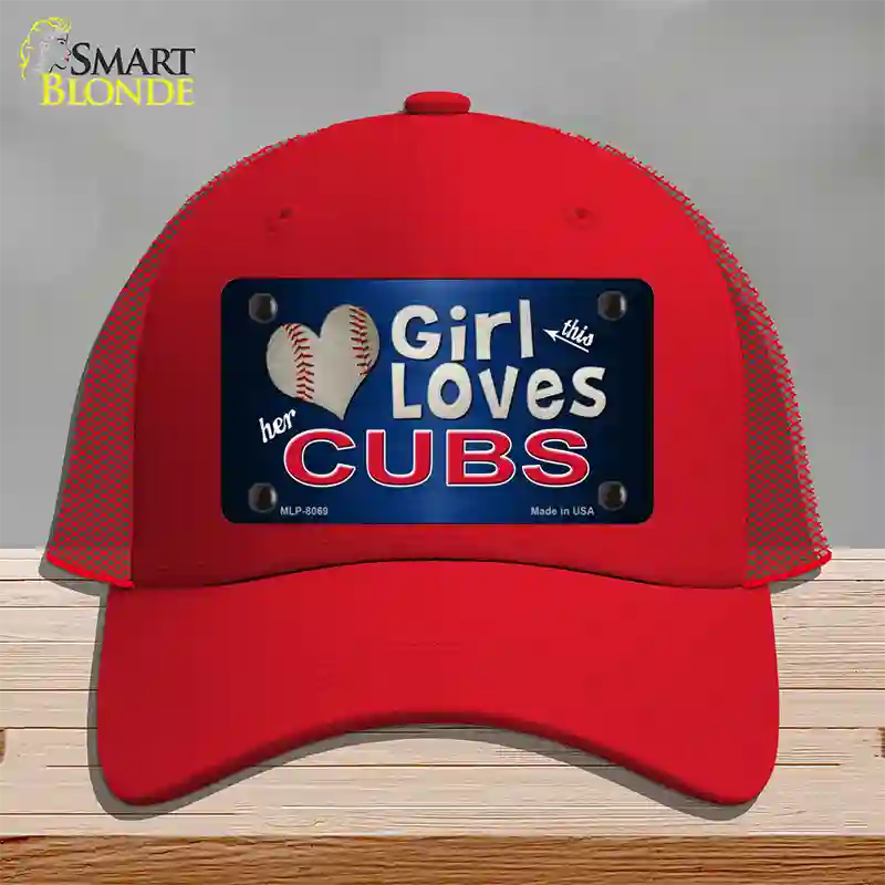 This Girl Loves Her Cubs Novelty License Plate Hat Mesh / Red