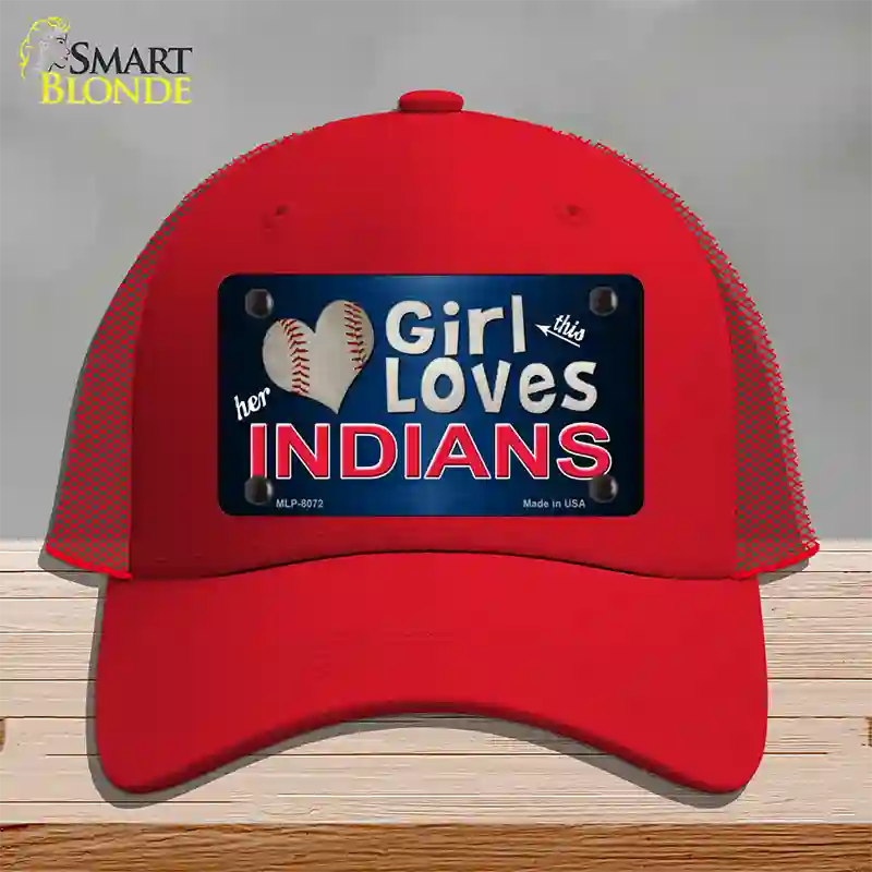 This Girl Loves Her Indians Novelty License Plate Hat Mesh / Red