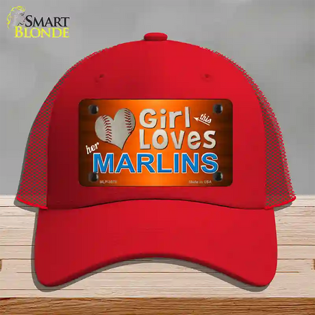 This Girl Loves Her Marlins Novelty License Plate Hat Mesh / Red