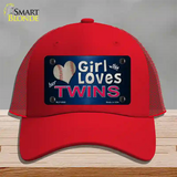 This Girl Loves Her Twins Novelty License Plate Hat Mesh / Red