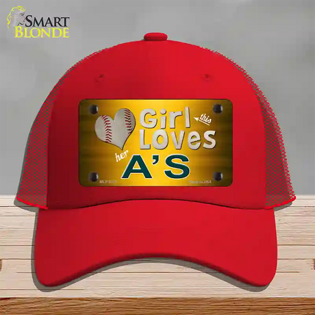 This Girl Loves Her Athletics Novelty License Plate Hat Mesh / Red