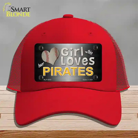 This Girl Loves Her Pirates Novelty License Plate Hat Mesh / Red