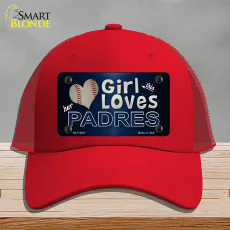 This Girl Loves Her Padres Novelty License Plate Hat Mesh / Red