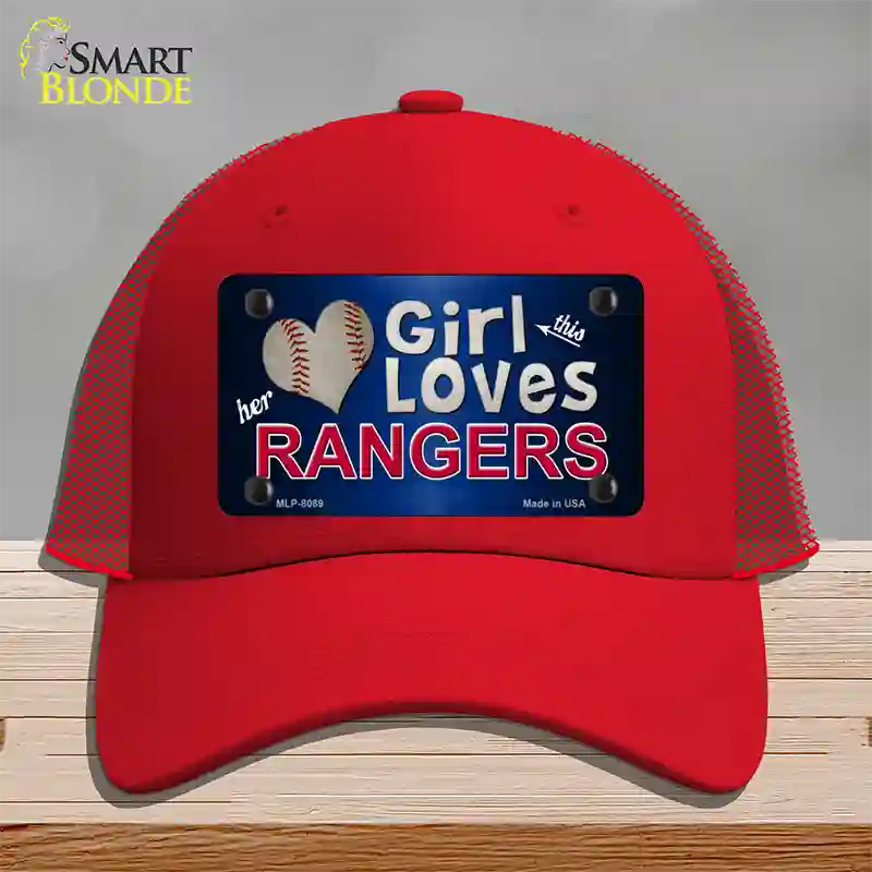 This Girl Loves Her Rangers Novelty License Plate Hat Mesh / Red