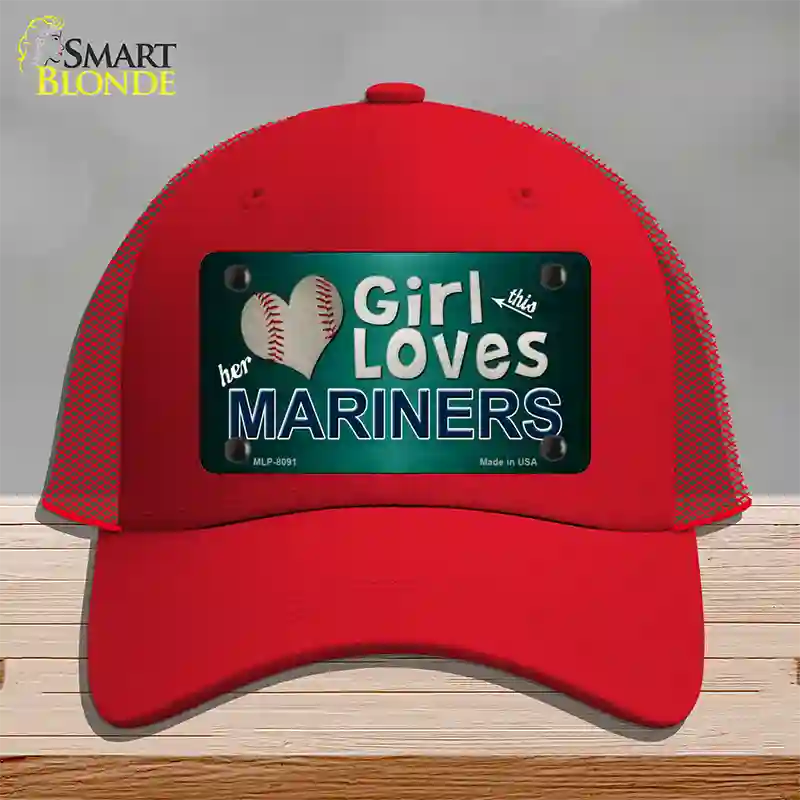 This Girl Loves Her Mariners Novelty License Plate Hat Mesh / Red