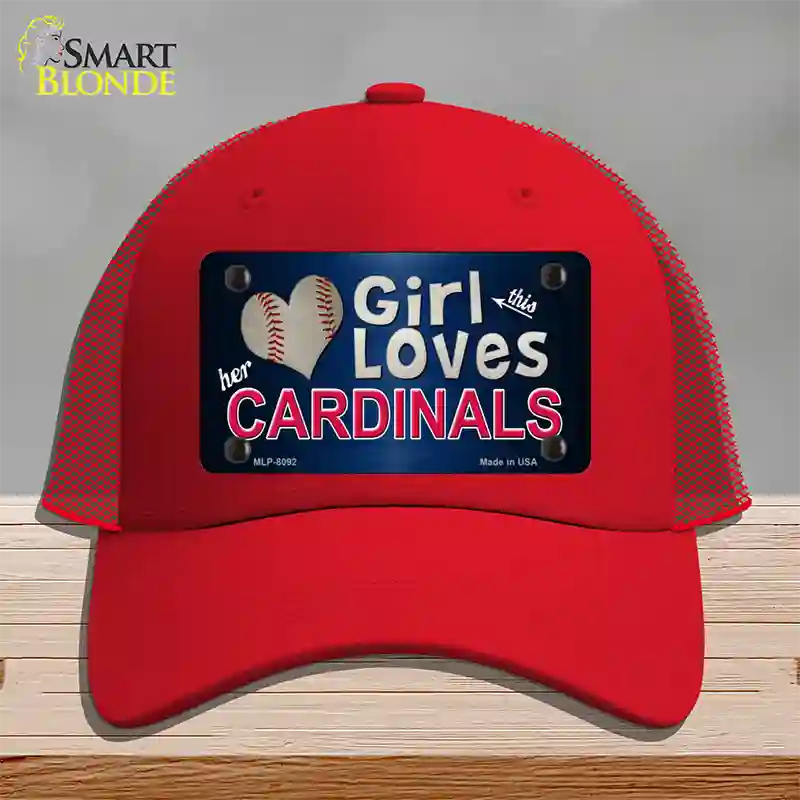 This Girl Loves Her Cardinals Baseball Novelty License Plate Hat Mesh / Red