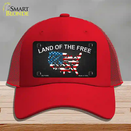 Land Of The Free Novelty License Plate Hat Mesh / Red