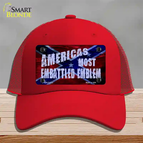 Americas Most Embattled Emblem Novelty License Plate Hat Mesh / Red