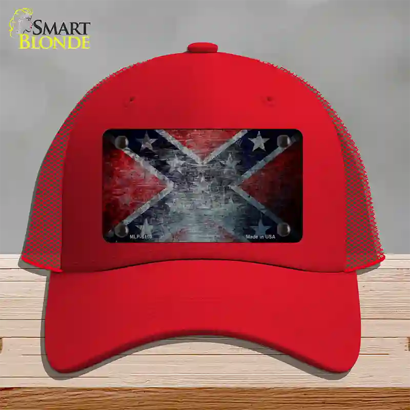 Confederate Flag Scratched Novelty License Plate Hat Mesh / Red