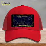 Delaware Rusty Blank Novelty License Plate Hat Mesh / Red