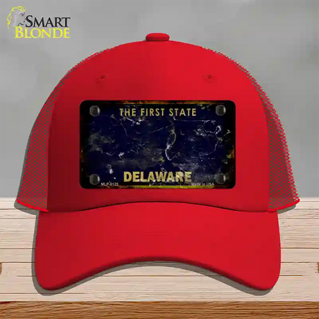 Delaware Rusty Blank Novelty License Plate Hat Mesh / Red