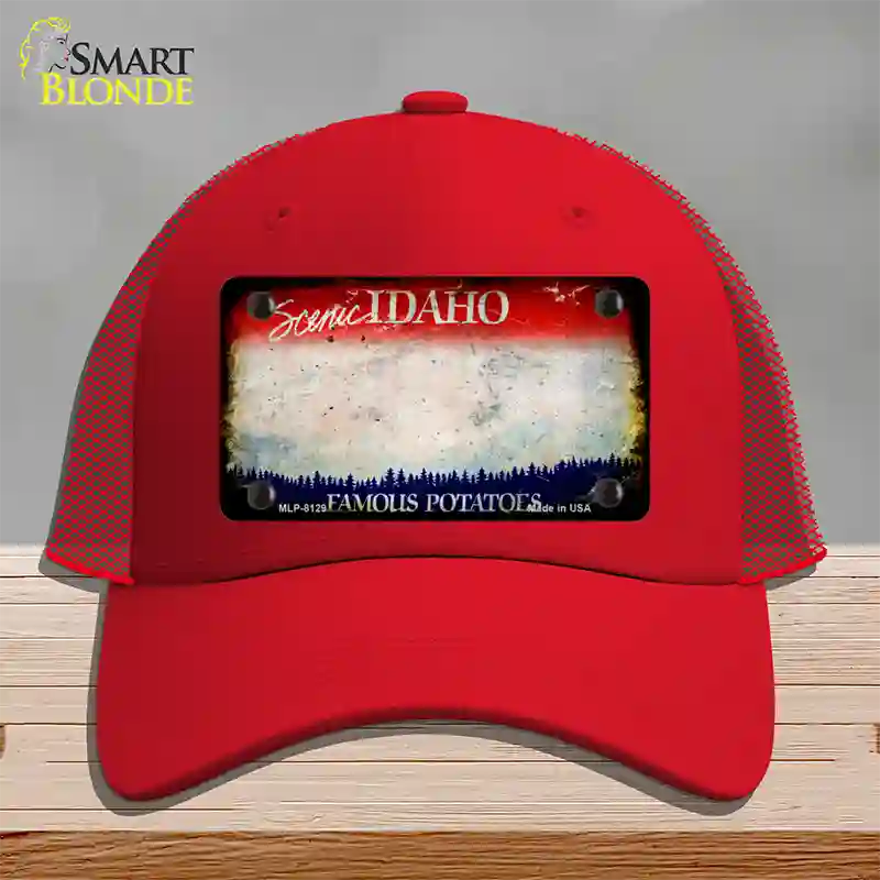 Idaho Rusty Blank Novelty License Plate Hat Mesh / Red