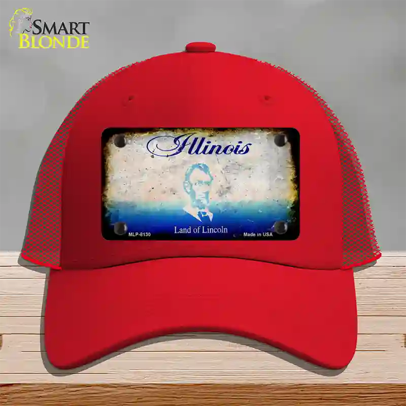 Illinois Rusty Blank Novelty License Plate Hat Mesh / Red