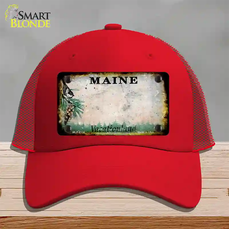 Maine Rusty Blank Novelty License Plate Hat Mesh / Red