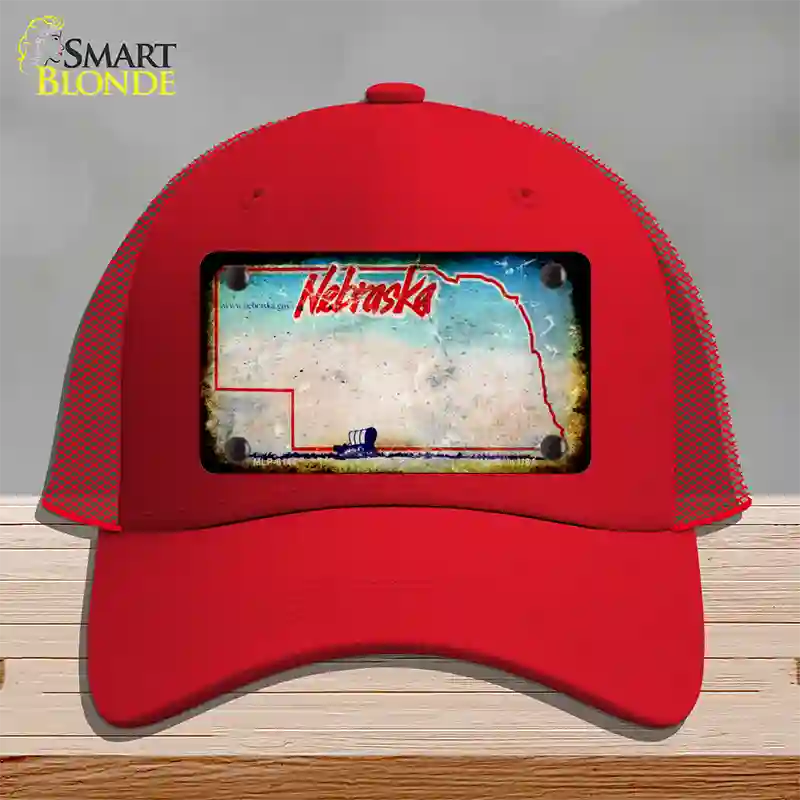 Nebraska Rusty Blank Novelty License Plate Hat Mesh / Red