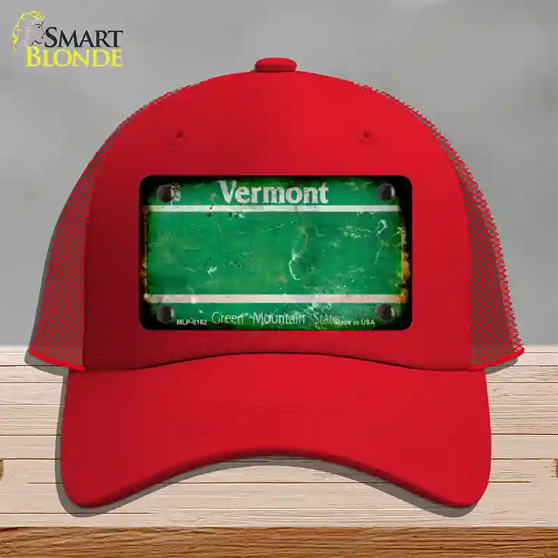 Vermont Rusty Blank Novelty License Plate Hat Mesh / Red