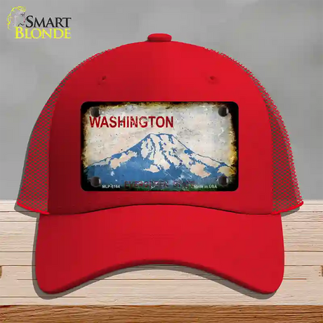 Washington Rusty Blank Novelty License Plate Hat Mesh / Red