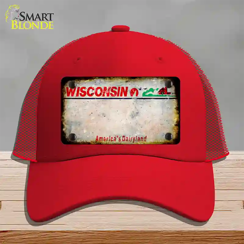 Wisconsin Rusty Blank Novelty License Plate Hat Mesh / Red