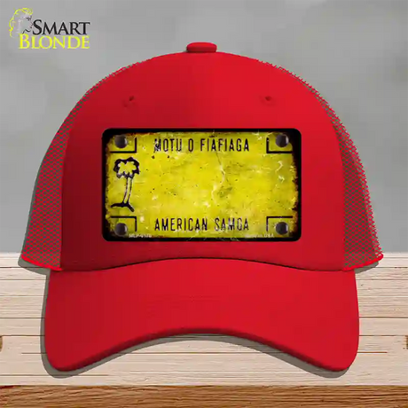 American Samoa Rusty Blank Novelty License Plate Hat Mesh / Red