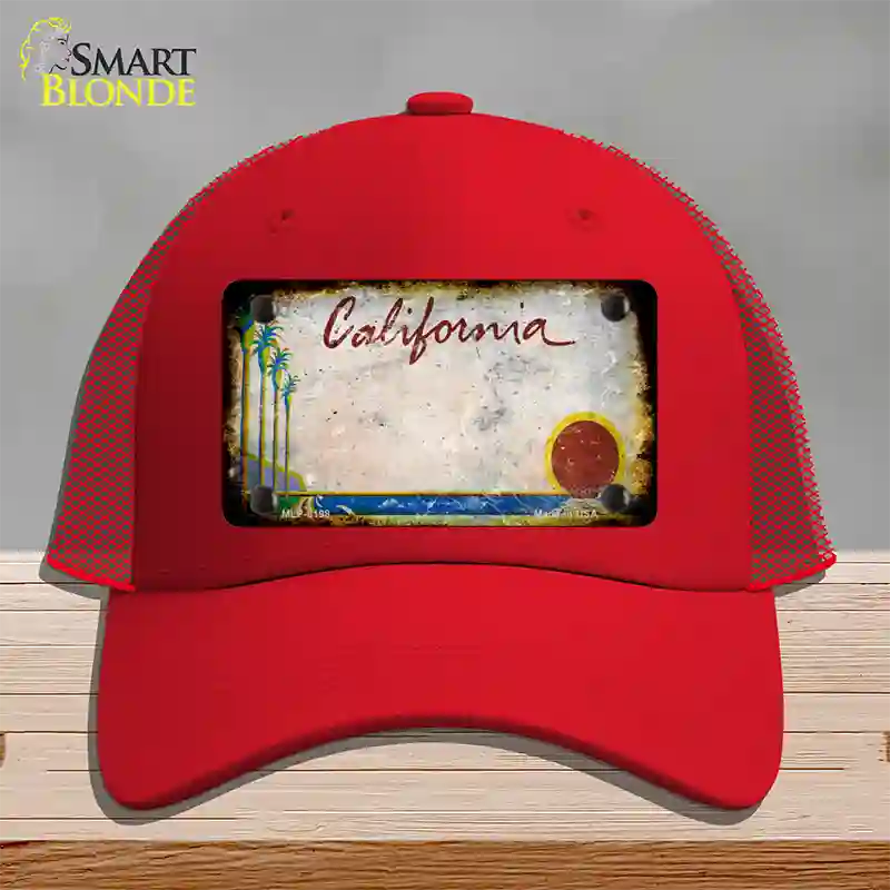 California Palm Tree Rusty Blank Novelty License Plate Hat Mesh / Red