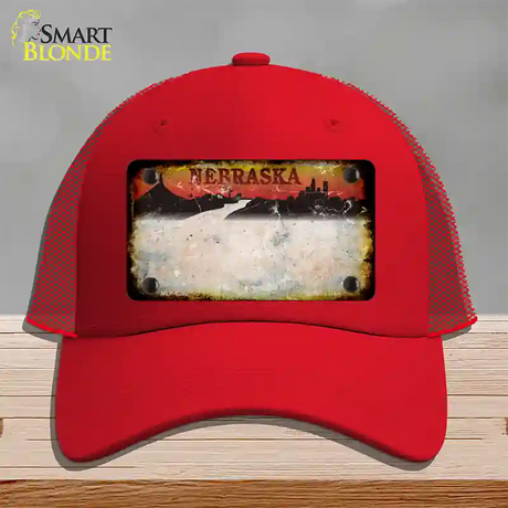 Nebraska Amber Rusty Blank Novelty License Plate Hat Mesh / Red