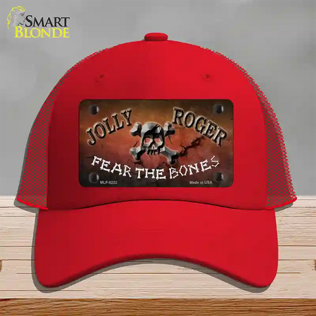 Fear The Bones Novelty License Plate Hat Mesh / Red