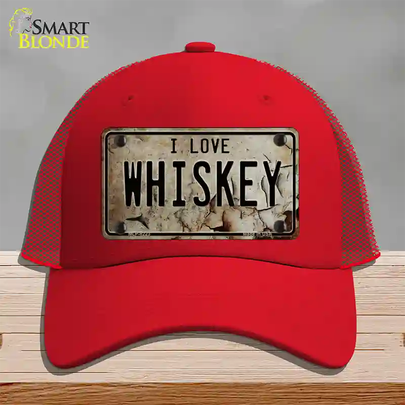 I Love Whiskey Novelty License Plate Hat Mesh / Red