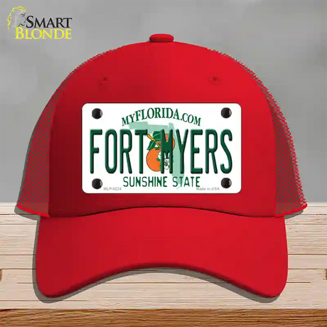 Fort Myers Florida Novelty License Plate Hat Mesh / Red