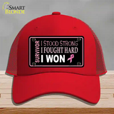 Breast Cancer Survivor Ribbon Novelty License Plate Hat Mesh / Red