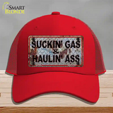 Suckin Gas Haulin Ass Vintage Novelty License Plate Hat Mesh / Red