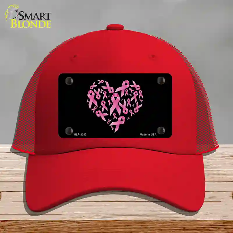 Pink Ribbons Novelty License Plate Hat Mesh / Red