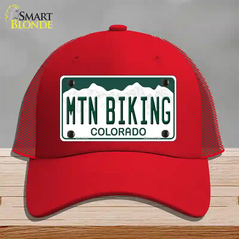 Mtn Biking Colorado Novelty License Plate Hat Mesh / Red