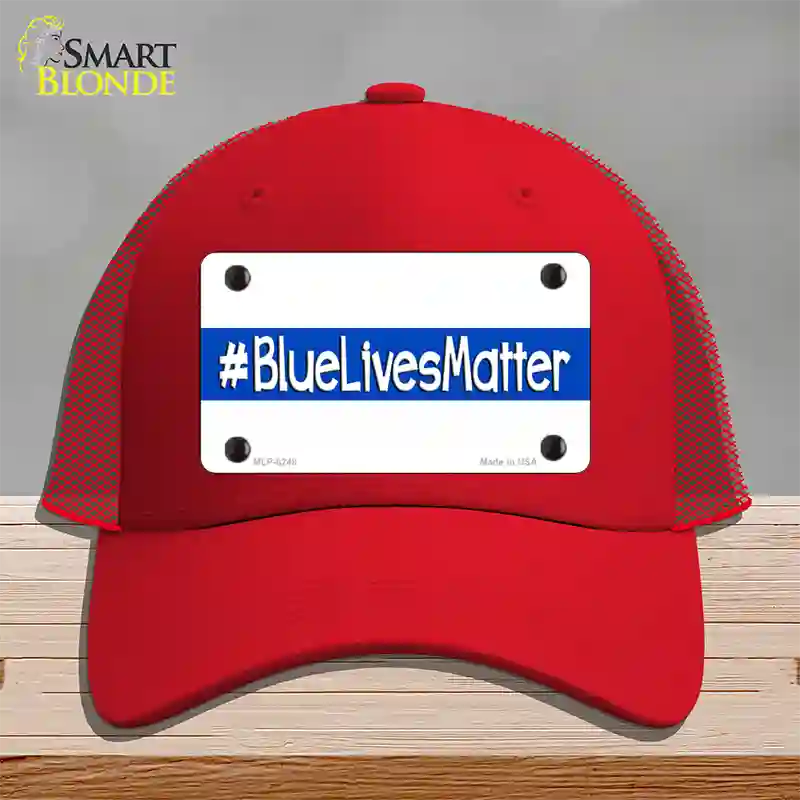 Blue Lives Matter Novelty License Plate Hat Mesh / Red