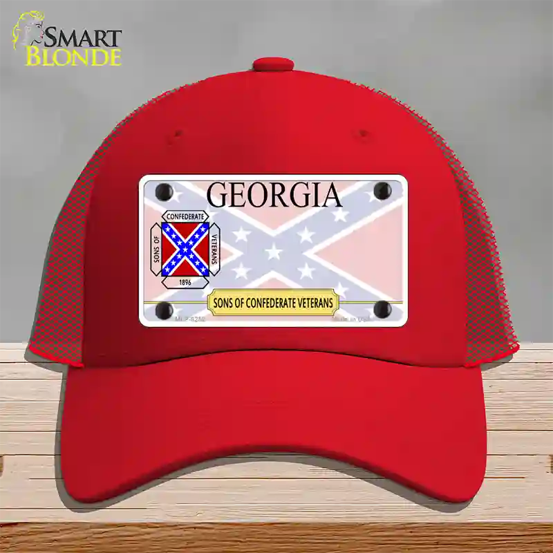 Georgia Sons Of Confederate Novelty License Plate Hat Mesh / Red