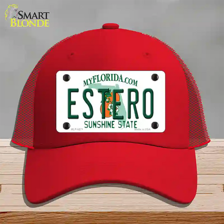 Estero Sunshine State Novelty License Plate Hat Mesh / Red