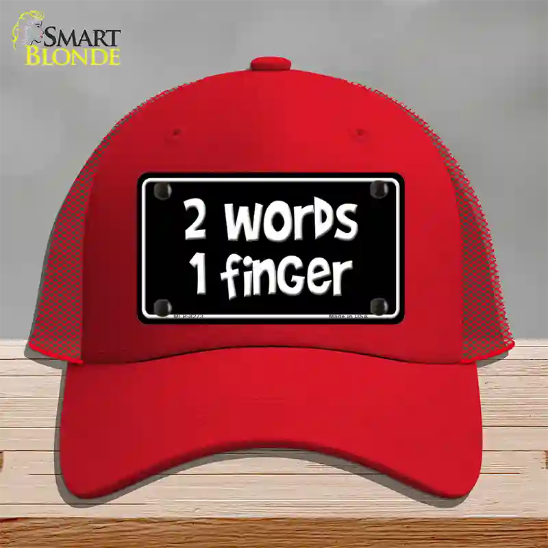 Two Words One Finger Novelty License Plate Hat Mesh / Red