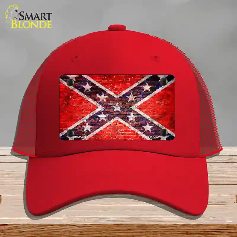 Rebel Flag Brick Wall Novelty License Plate Hat Mesh / Red