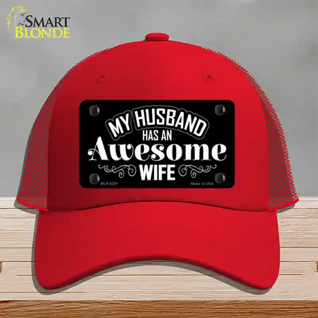 Husband Has Awesome Wife Novelty License Plate Hat Mesh / Red