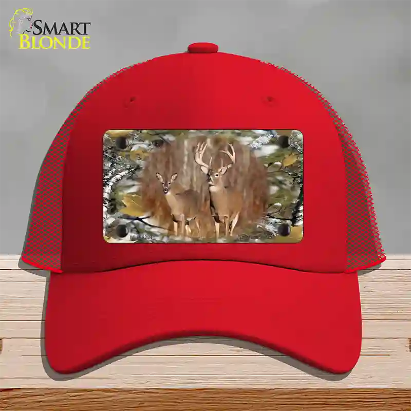 Two Deer On Camo Novelty License Plate Hat Mesh / Red