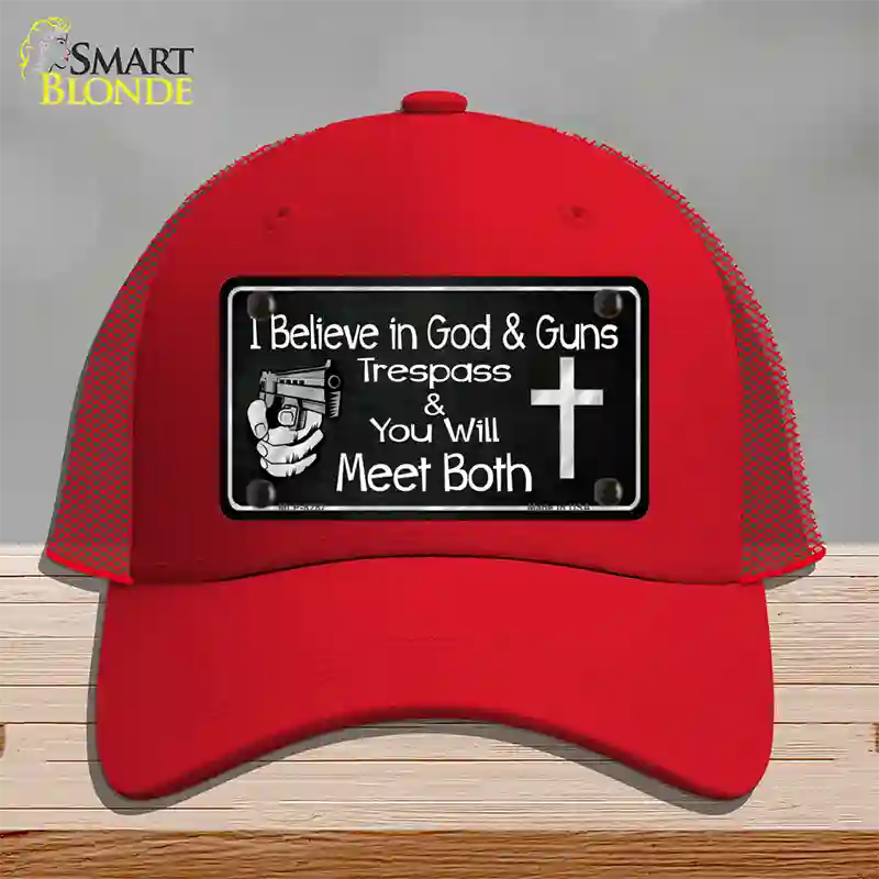 God And Guns Novelty License Plate Hat Mesh / Red