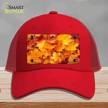 Fall Leaves Novelty License Plate Hat Mesh / Red