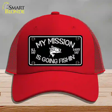 My Mission Is Fishin Novelty License Plate Hat Mesh / Red