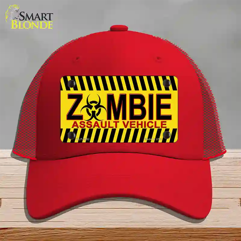 Zombie Assault Vehicle Novelty License Plate Hat Mesh / Red