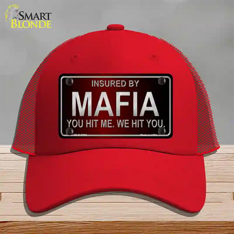 Insured By Mafia Novelty License Plate Hat Mesh / Red