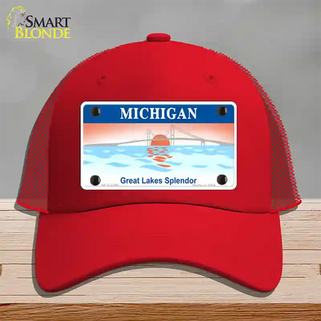 Michigan Great Lakes Blank Novelty License Plate Hat Mesh / Red