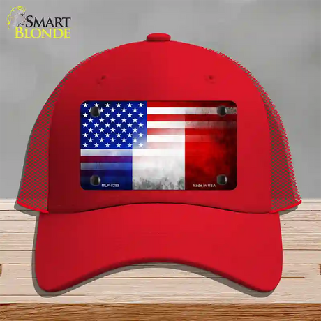 United States France Flag Fade Novelty License Plate Hat Mesh / Red