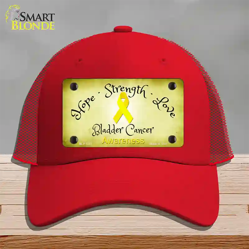 Bladder Cancer Ribbon Novelty License Plate Hat Mesh / Red