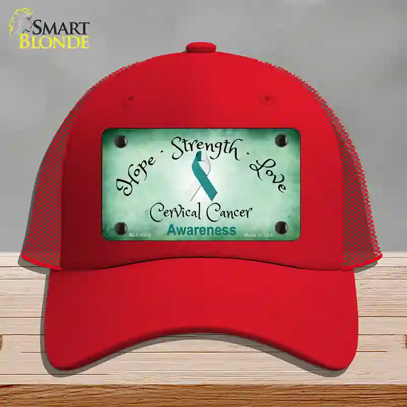 Cervical Cancer Ribbon Novelty License Plate Hat Mesh / Red