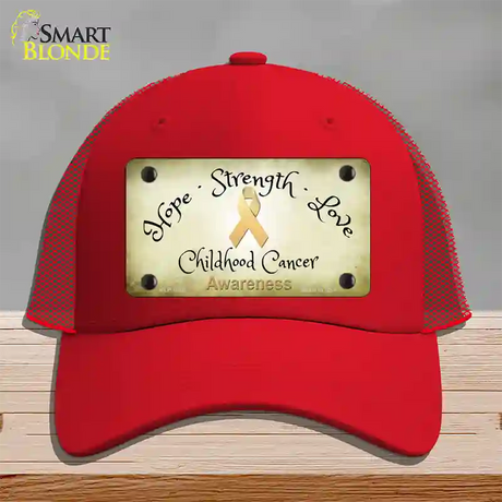 Childhood Cancer Ribbon Novelty License Plate Hat Mesh / Red