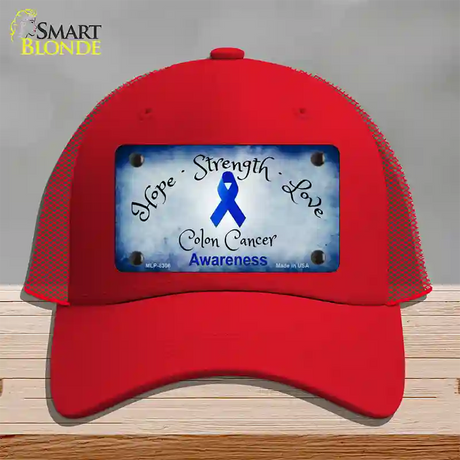 Colon Cancer Ribbon Novelty License Plate Hat Mesh / Red